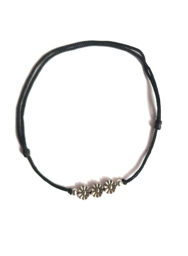 Jyokrish Handmade Adjustable Simple Black Thread Blooming Three flower twisted anklet For Women | girls | Nazariya |Payal | Nazar Battu |Free Size |Single Leg - Image 2