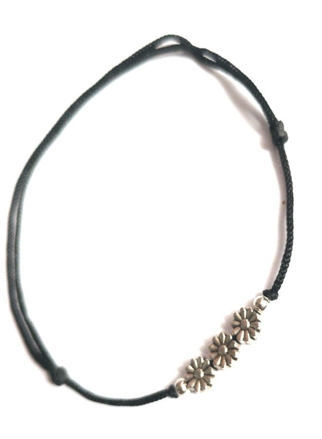 Jyokrish Handmade Adjustable Simple Black Thread Blooming Three flower twisted anklet For Women | girls | Nazariya |Payal | Nazar Battu |Free Size |Single Leg - Image 4