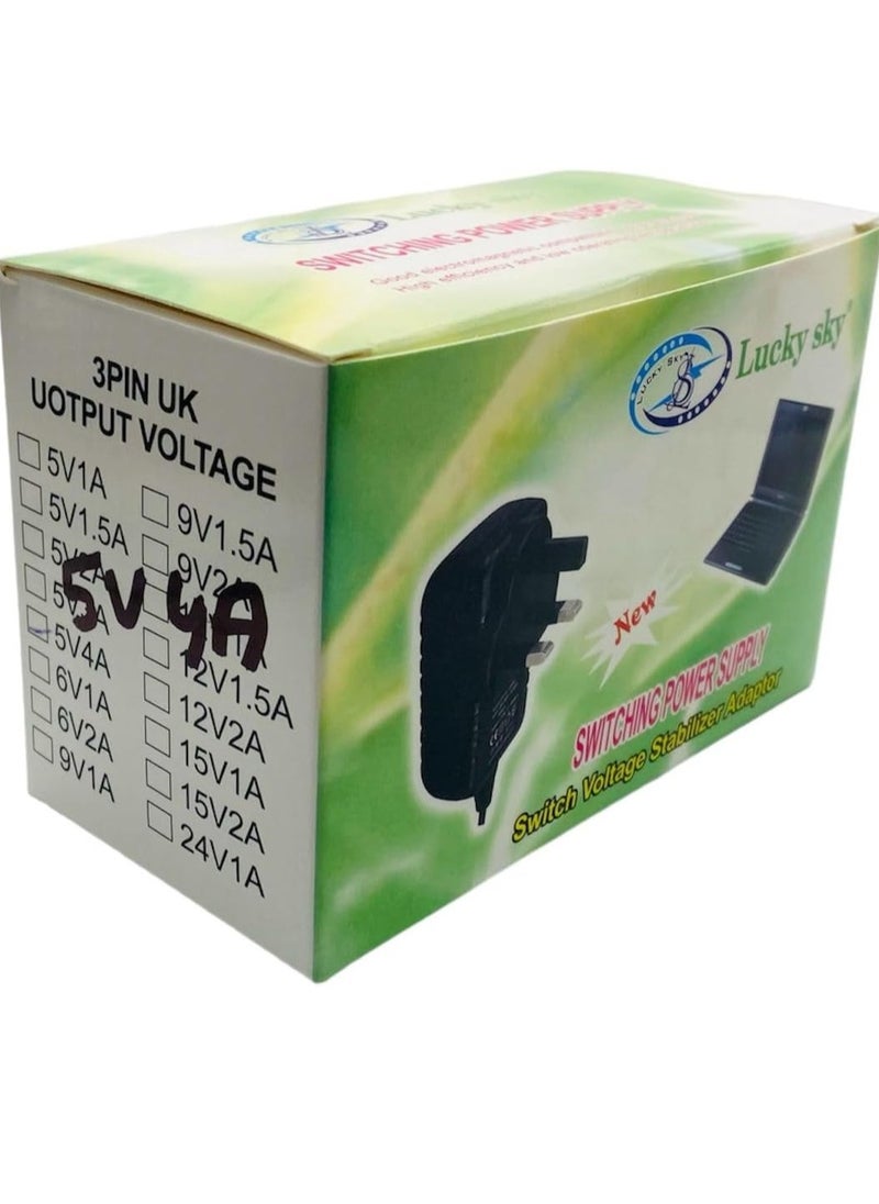 Lucky Sky DC / 5V 4A AC محول امدادات الطاقة محول محول الطاقة الجدار تهمة محول للاستخدام المنزلي المهني، أسود. (5 فولت 4 أمبير)  - Image 4