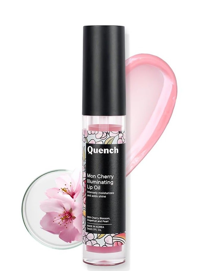 Quench Illuminating Tinted Lip Oil with Cherry Blossom and Patchouli Oil Pink  Korean Lip Balm for Plump, Glossy and Smooth Lips 5ML - Image 1