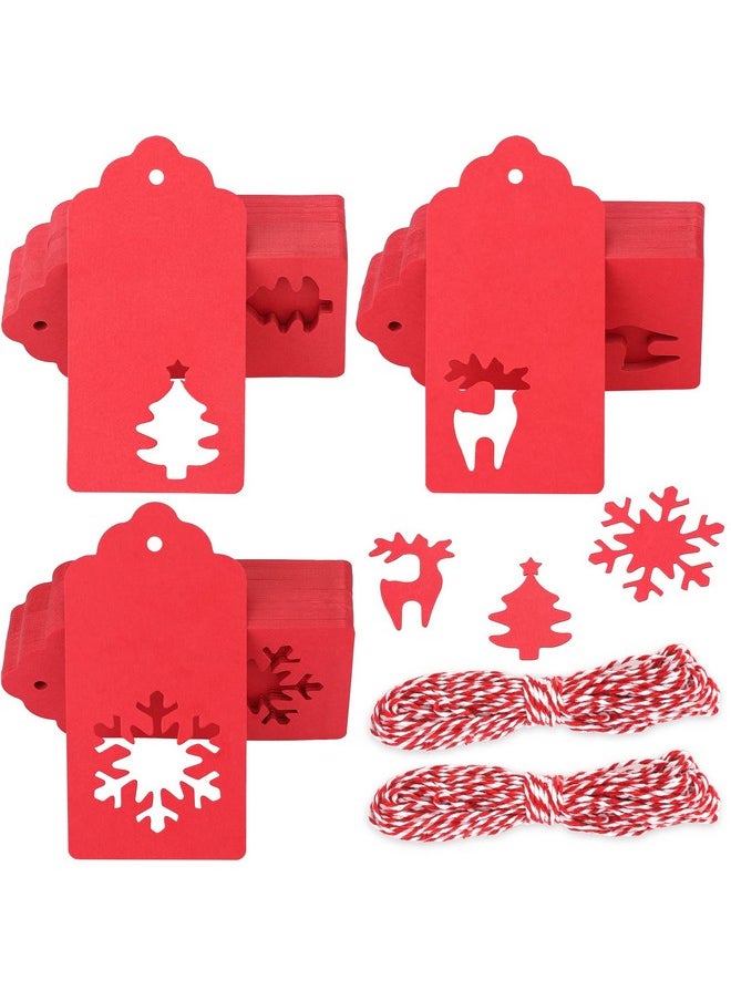 jijAcraft Christmas Gift Tags, 150Pcs Christmas Tags With String, Blank Xmas Gift Tags, Red Paper Hollow Christmas Trees, Rudolph And Snowflake Shapes Gift Tags For Christmas Presents, Diy Craft  - Image 1
