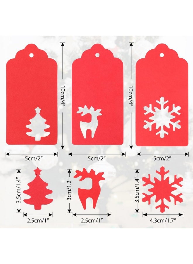 jijAcraft Christmas Gift Tags, 150Pcs Christmas Tags With String, Blank Xmas Gift Tags, Red Paper Hollow Christmas Trees, Rudolph And Snowflake Shapes Gift Tags For Christmas Presents, Diy Craft  - Image 2
