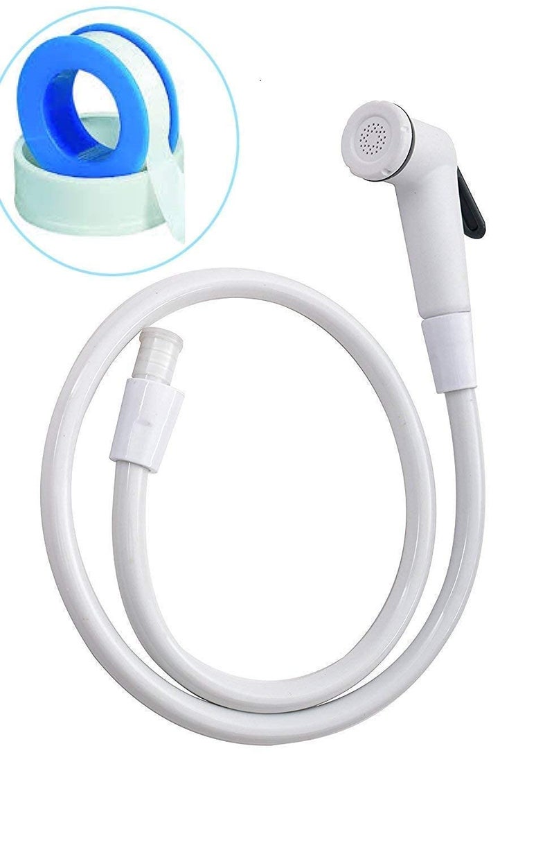 Awadh Premium Brand Plastic Health Faucet with Flexible Hose and Wall Stand White Polished Finish Free Teflon Tape for Leak Proof Installation Pack of 1 - Image 1
