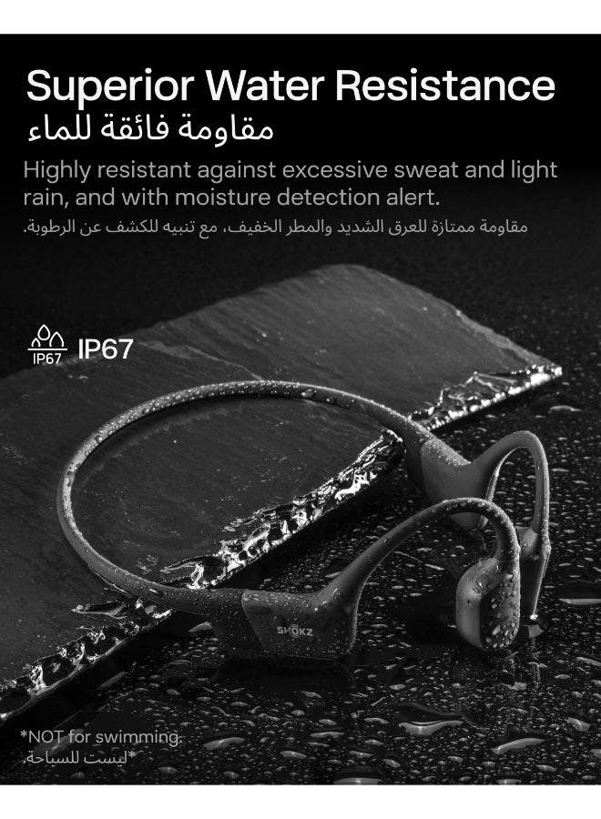 شوكز سماعة اوبن رن بتقنية التوصيل العظمي، سماعة بلوتوث مفتوحة مع ميكروفون، سماعة رأس لاسلكية مقاومة للماء IP67 للجري والرياضة بمدة تشغيل 8 ساعات ومنفذ USB-C من شوكز، لون رمادي (Comet Grey)، شريط رأس رياضي - Image 3