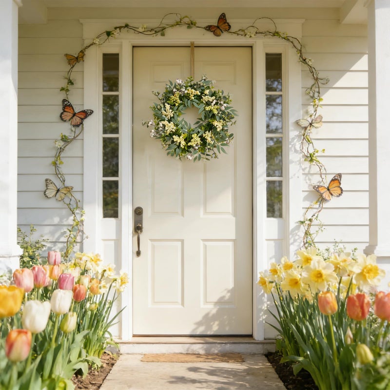 Bibelot Eucalyptus Wreath for Front Door 22 Inch, Artificial Green Leaves Wreath with White Berries, Spring Wreaths All Season for Home Porch Wall Window Festival Wedding Decor - Image 2