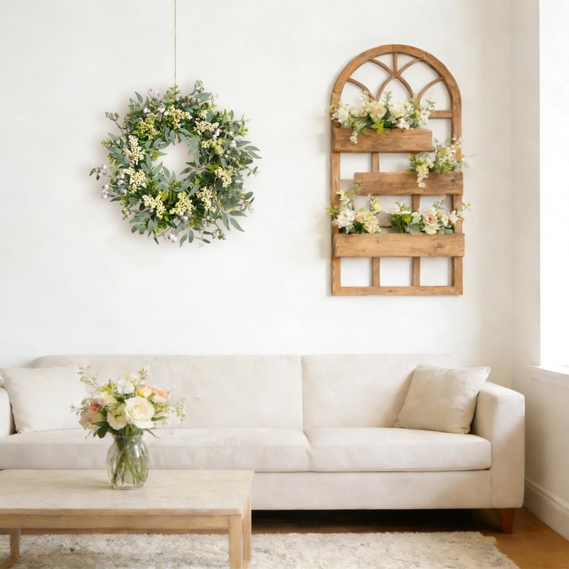Bibelot Eucalyptus Wreath for Front Door 22 Inch, Artificial Green Leaves Wreath with White Berries, Spring Wreaths All Season for Home Porch Wall Window Festival Wedding Decor - Image 5
