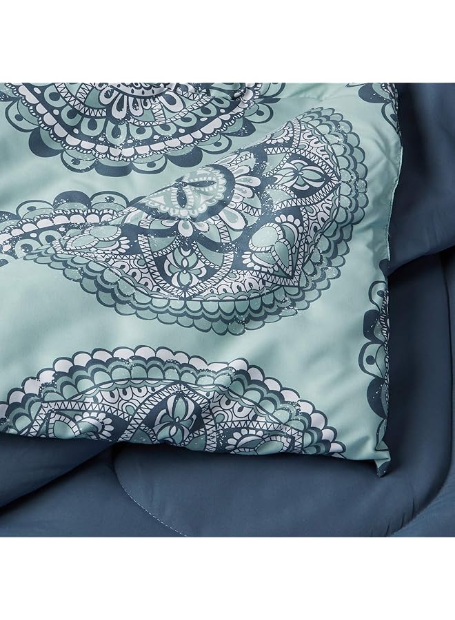 erorex 10 Piece Bed In A Bag Soft Easy Wash Microfiber Full Queen Sea Foam Medallion  - Image 4