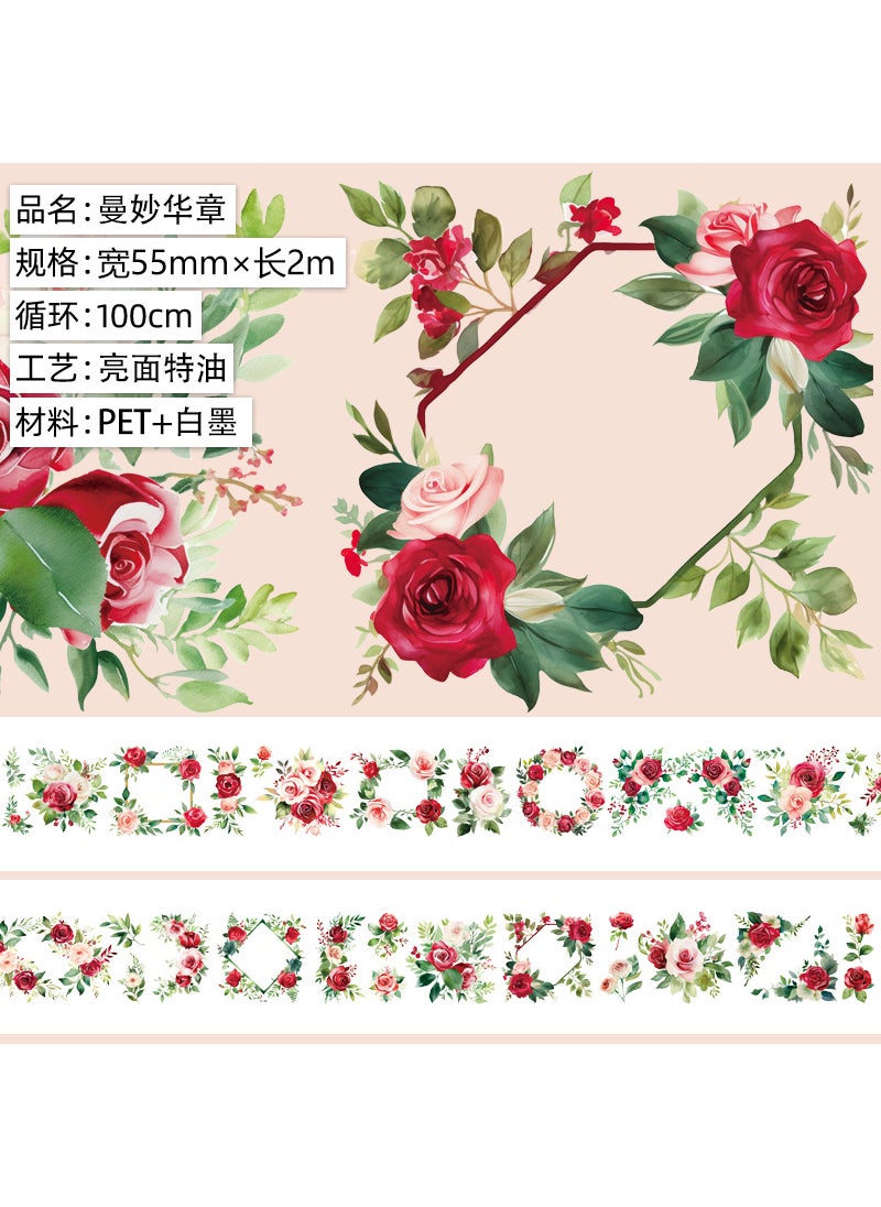 Generic - Vintage Floral Washi Tape for Scrapbooking Manmiaohua Zhang. Glossy pet. Special oil 2m - Image 1