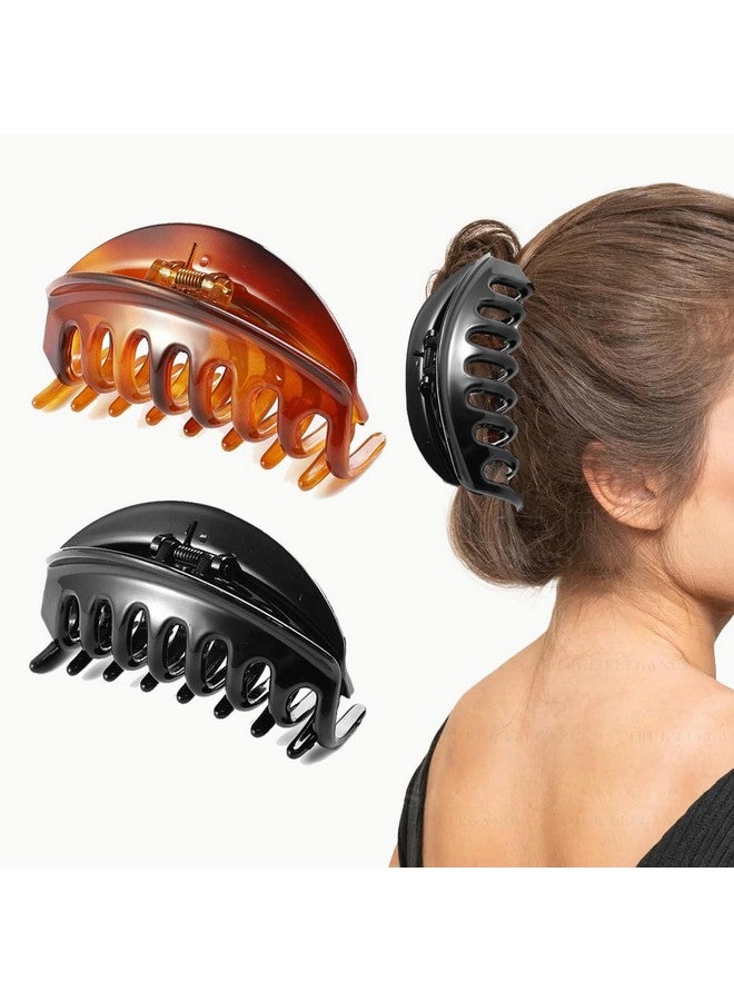 BIRDWARE Big-Size Multi Color Imported Acrylic Material Stone Butterfly hair Clips For Women (Pack of 2 Pc, Black/Shell Colour, D-Shape) | hair clutchers | hair claws - Image 1