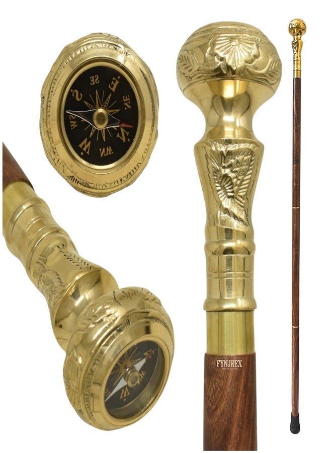FYNJREX Travelers Compass Gentleman's Walking Stick, Fancy Cane for Women, Brass Handle and Hardwood Cane, Fold able Wooden Canes, Gift Idea - Image 2