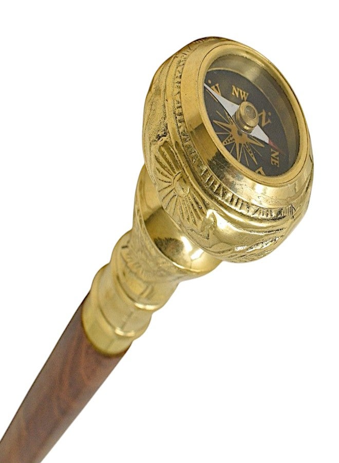 FYNJREX Travelers Compass Gentleman's Walking Stick, Fancy Cane for Women, Brass Handle and Hardwood Cane, Fold able Wooden Canes, Gift Idea - Image 1