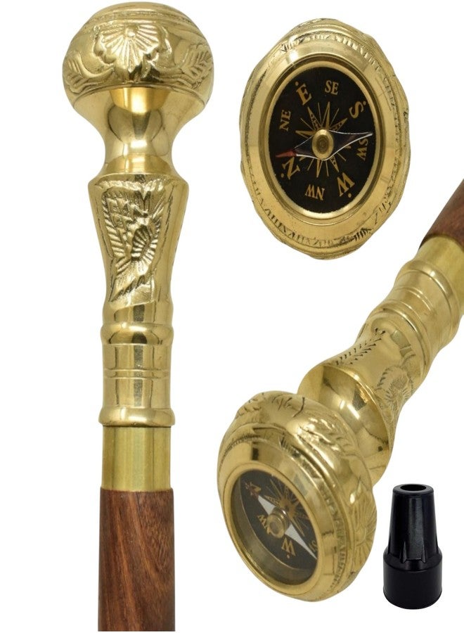 FYNJREX Travelers Compass Gentleman's Walking Stick, Fancy Cane for Women, Brass Handle and Hardwood Cane, Fold able Wooden Canes, Gift Idea - Image 4