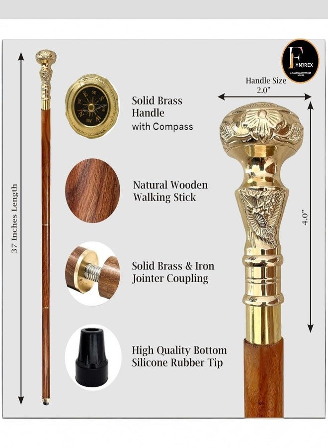 FYNJREX Travelers Compass Gentleman's Walking Stick, Fancy Cane for Women, Brass Handle and Hardwood Cane, Fold able Wooden Canes, Gift Idea - Image 5