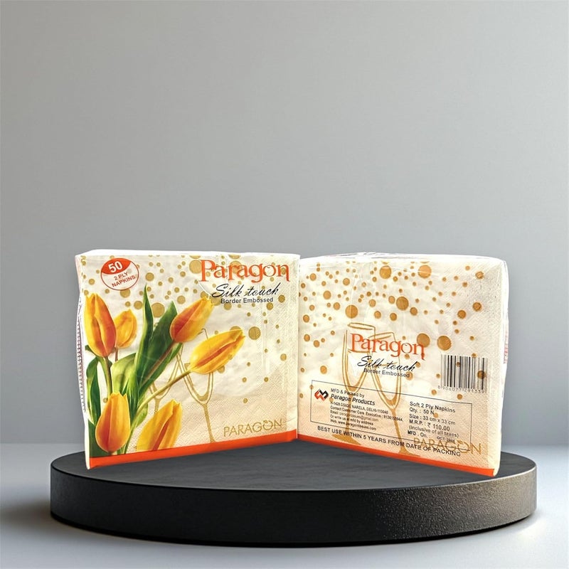 NICE Touch Printed 3-Ply Paper Napkins for Parties and Celebrations (25 Pulls Per Pack, 50 Sheets, 33 X 33 cm), Pack of 2 Printed Tissues | Gold Dots and Champagne Glasses Design - Image 4