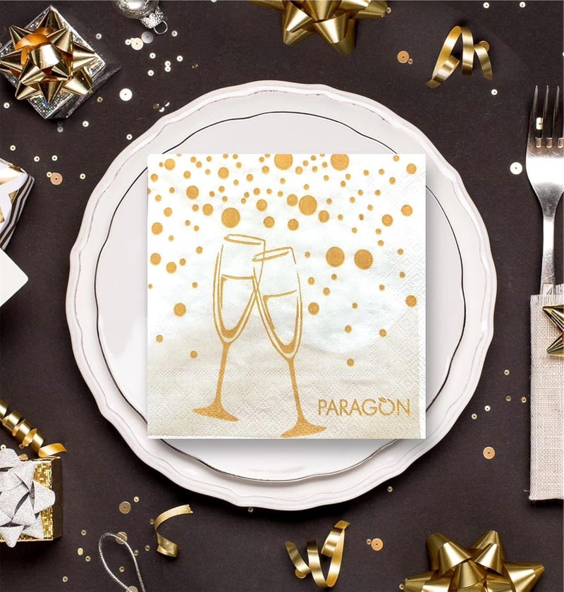 NICE Touch Printed 3-Ply Paper Napkins for Parties and Celebrations (25 Pulls Per Pack, 50 Sheets, 33 X 33 cm), Pack of 2 Printed Tissues | Gold Dots and Champagne Glasses Design - Image 3