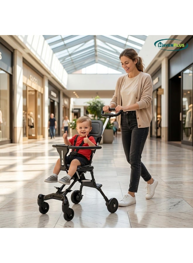 HavenPlus Portable Baby Stroller, Lightweight Foldable One-Hand Fold, Cabin-Friendly Travel Stroller with Adjustable Handle Lock, Grey/Black, 1–3 Years - Image 2