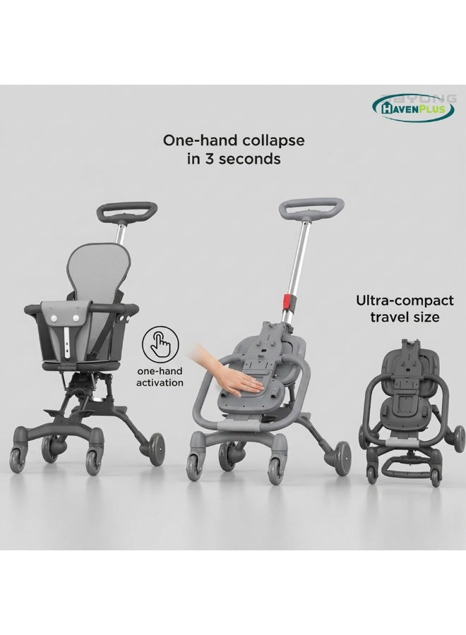 HavenPlus Portable Baby Stroller, Lightweight Foldable One-Hand Fold, Cabin-Friendly Travel Stroller with Adjustable Handle Lock, Grey/Black, 1–3 Years - Image 3