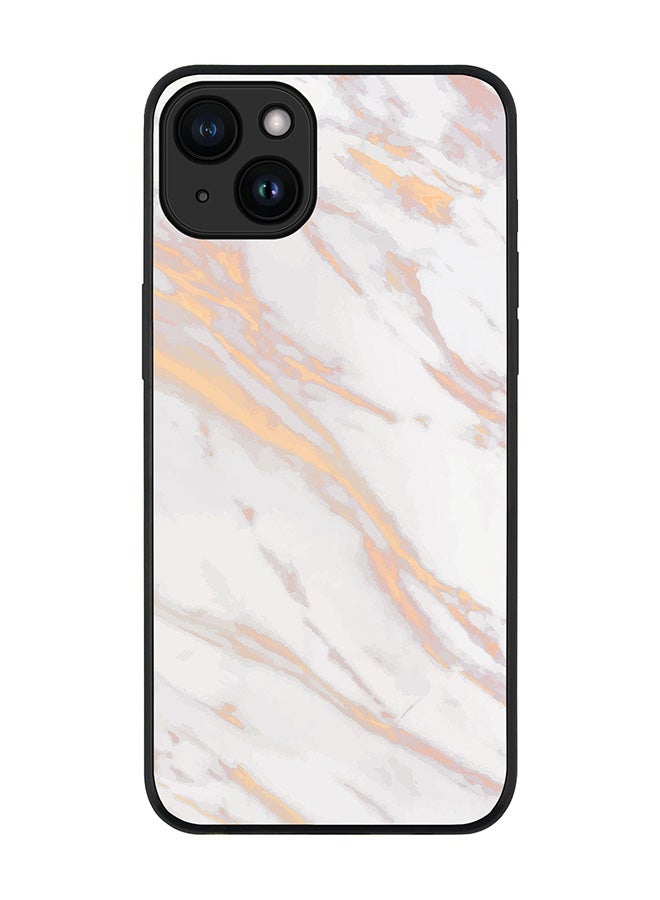 Stylizedd Cover for iPhone 15 Case Rugged Black Slim fit Soft Flexible Anti Drop TPU Gel Thin Protective Phone Cases - Marble Print Gold Grey - Image 1