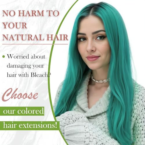 RUNATURE Tape in Hair Extensions Real Human Hair Colored Teal Hair Extensions for Highlight 16 Inch 25g 10pcs Remy Natural Hair Tape in Extensions Soft Real Hair - Image 5