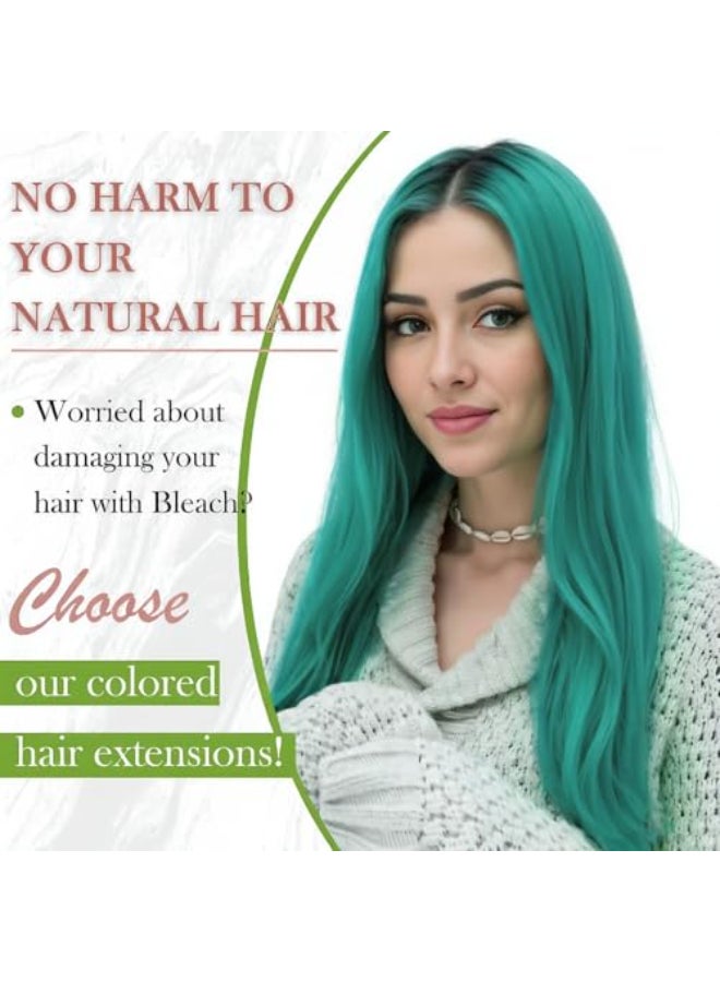 RUNATURE Tape in Hair Extensions Real Human Hair Colored Teal Hair Extensions for Highlight 16 Inch 25g 10pcs Remy Natural Hair Tape in Extensions Soft Real Hair - Image 4