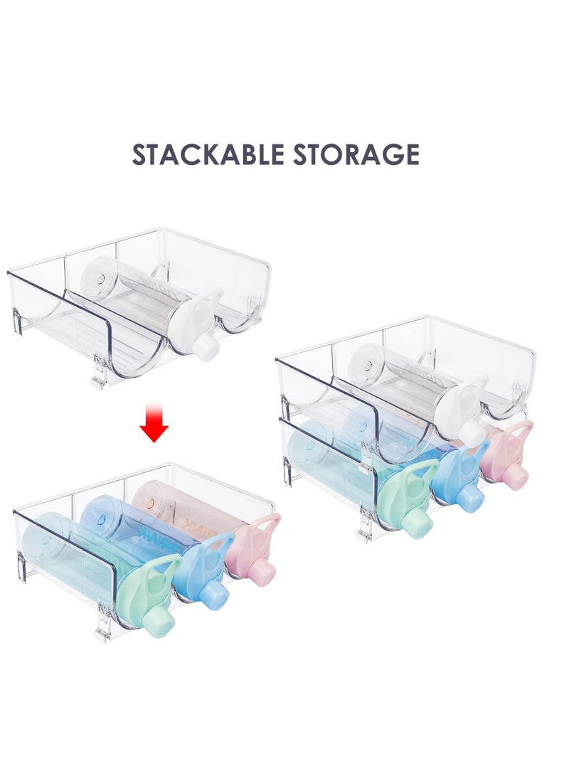 SYOSI Plastic Water Bottle Organizer, 2 Pack Stackable Bottle Holder Storage Rack for Cabinet, Kitchen Countertop, Pantry Organization, Fridge, Free-Standing Cup Organizer Hold 6 Bottles, Clear - Image 2