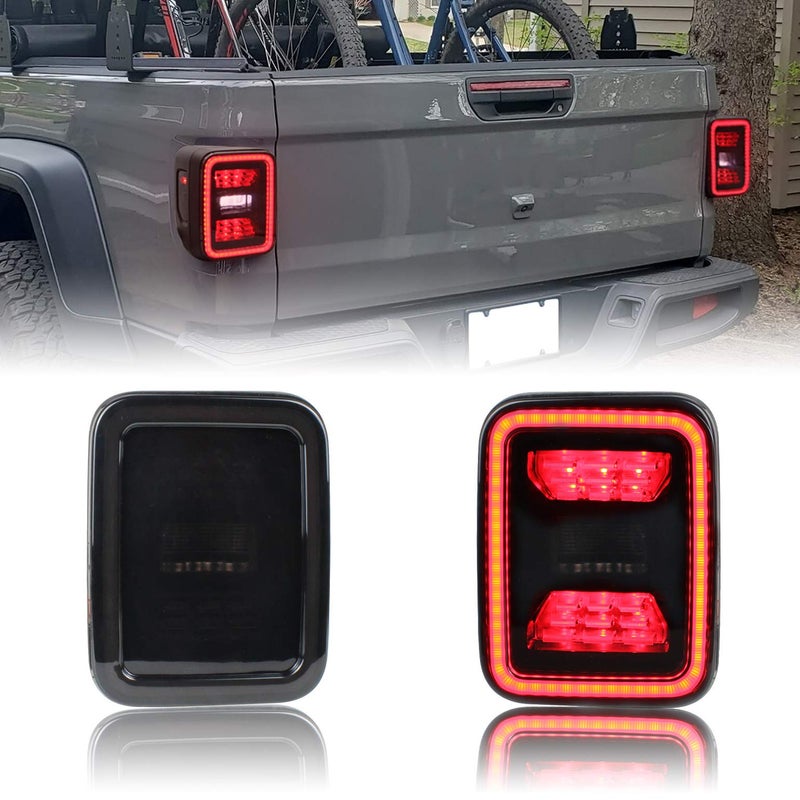 KEWISAUTO مصابيح خلفية LED من KEWISAUTO لجيب غلادياتور JT 2020-2023 معتمة سوداء مصابيح فرامل خلفية كاملة LED مع إشارات الانعطاف وأضواء الرجوع IP67 مقاومة للماء 2PCS - Image 1