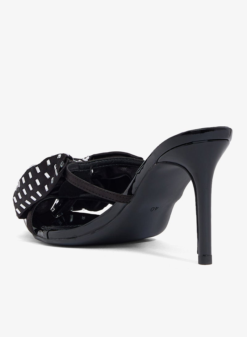 Ginger Bow Detail Rhinestone Embellished High Heel Sandals - Image 3