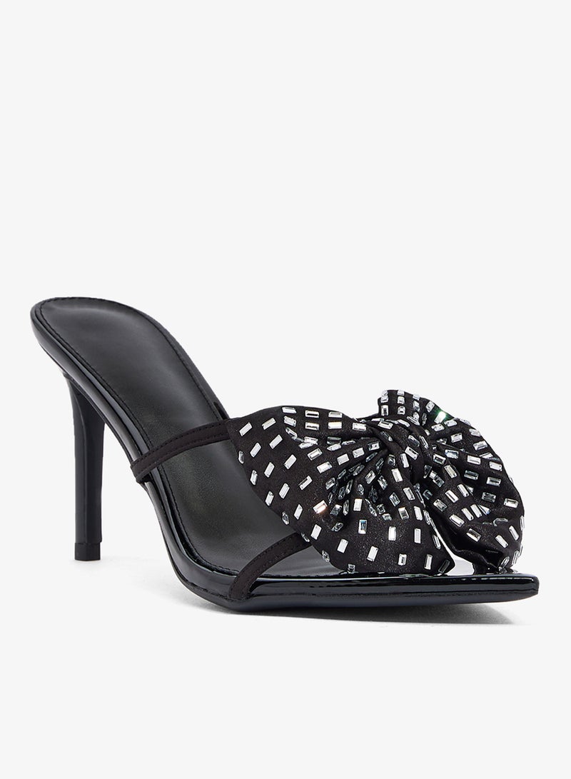 Ginger Bow Detail Rhinestone Embellished High Heel Sandals - Image 2