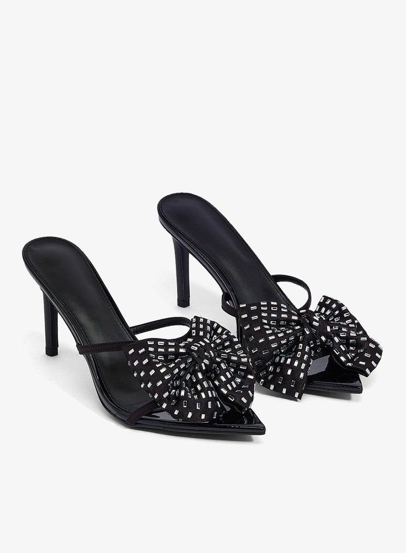 Ginger Bow Detail Rhinestone Embellished High Heel Sandals - Image 4
