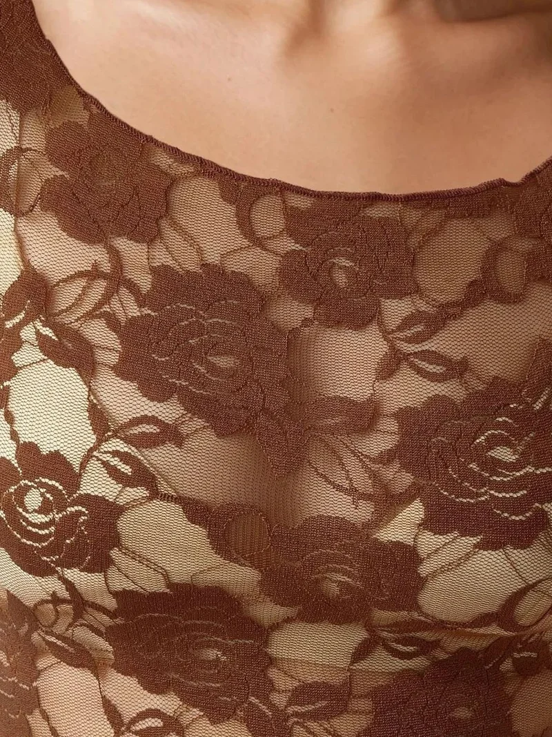 HICCUP Chestnut Brown Floral Lace Crop Top Pika Collection for Women | Best Price UAE