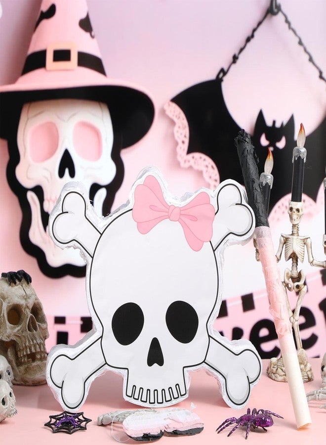 نيزيو هدايا حفلة بينياتا نيزيو باد تو ذا بون، جمجمة وردية وبيضاء، مستوحاة من موسيقى الروك أند رول، بينياتا ثانية مع عصا وعصابة للعينين، مستلزمات زينة حفلة هالوين باد تو ذا بون - Image 4