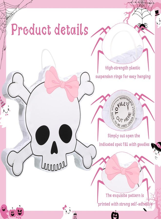 نيزيو هدايا حفلة بينياتا نيزيو باد تو ذا بون، جمجمة وردية وبيضاء، مستوحاة من موسيقى الروك أند رول، بينياتا ثانية مع عصا وعصابة للعينين، مستلزمات زينة حفلة هالوين باد تو ذا بون - Image 3