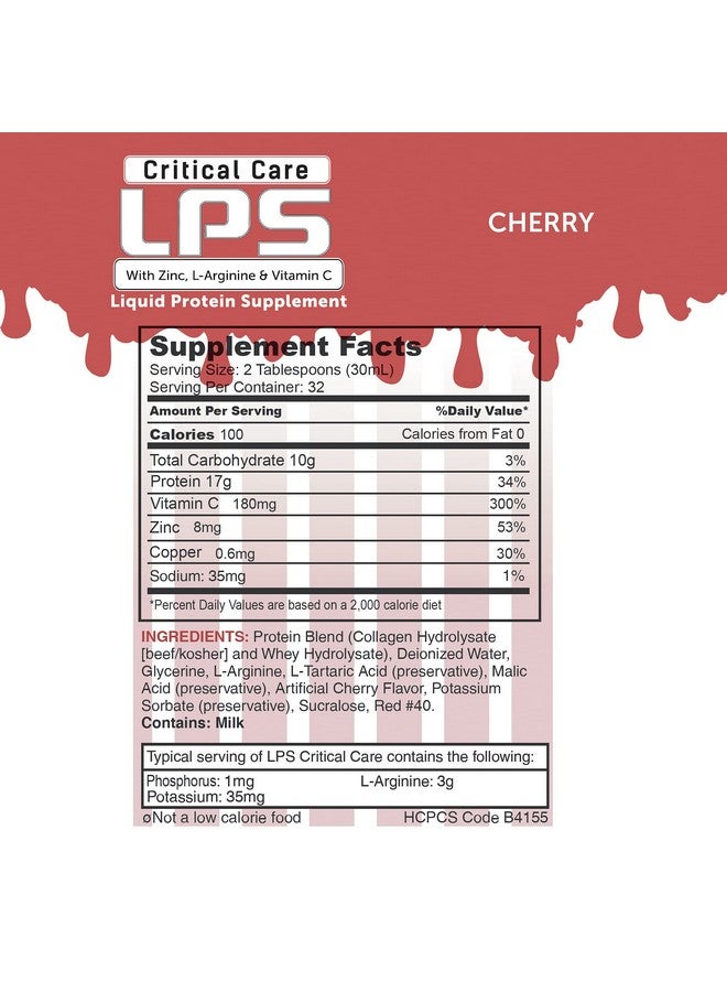 Nutritional Designs Lps Liquid Collagen & Whey Protein Supplement - Non-Gmo Drink, Sugar-Free - Promotes Healthy Skin & Hair For Men & Women (Cherry, Critical Care) - Image 2