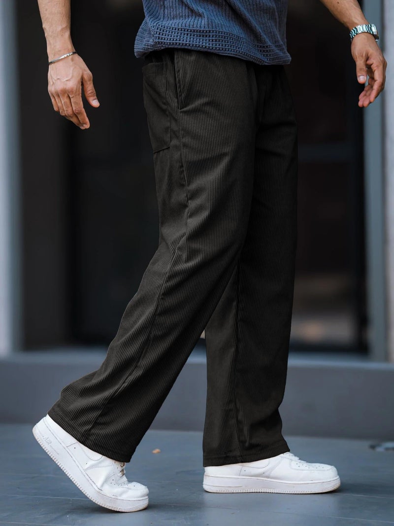 SWADESI STUFF Men's Corduroy Trousers – Mid-Rise Straight Fit Pants with Self Design | Premium Cotton Corduroy | Lasting Color | Comfortable 280 GSM Fabric (in, Alpha, 2XL, Standard, Black) - Image 5