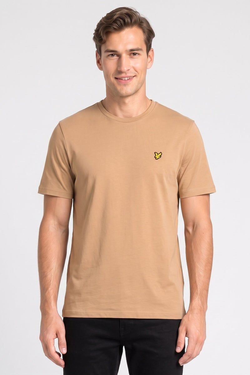 Lyle & Scott Men Crew Neck Short Sleeve Embroidered Logo T-Shirt, Tan - Image 1