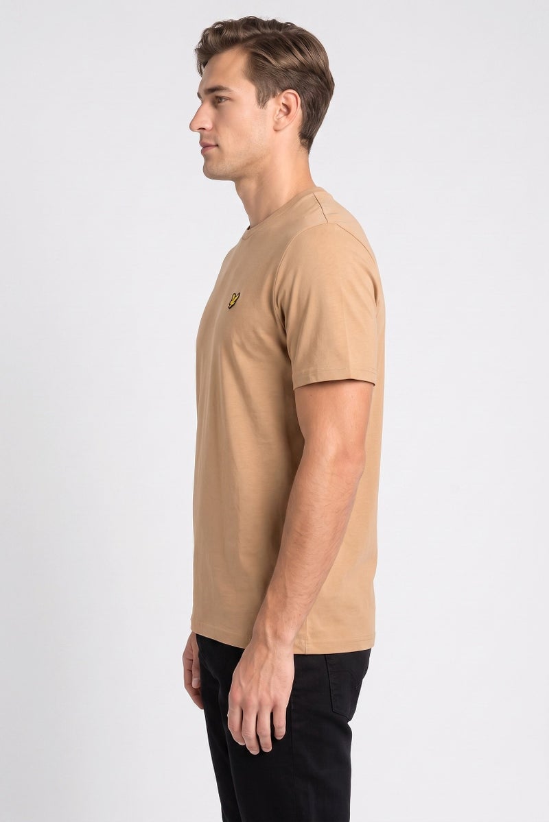 Lyle & Scott Men Crew Neck Short Sleeve Embroidered Logo T-Shirt, Tan - Image 3