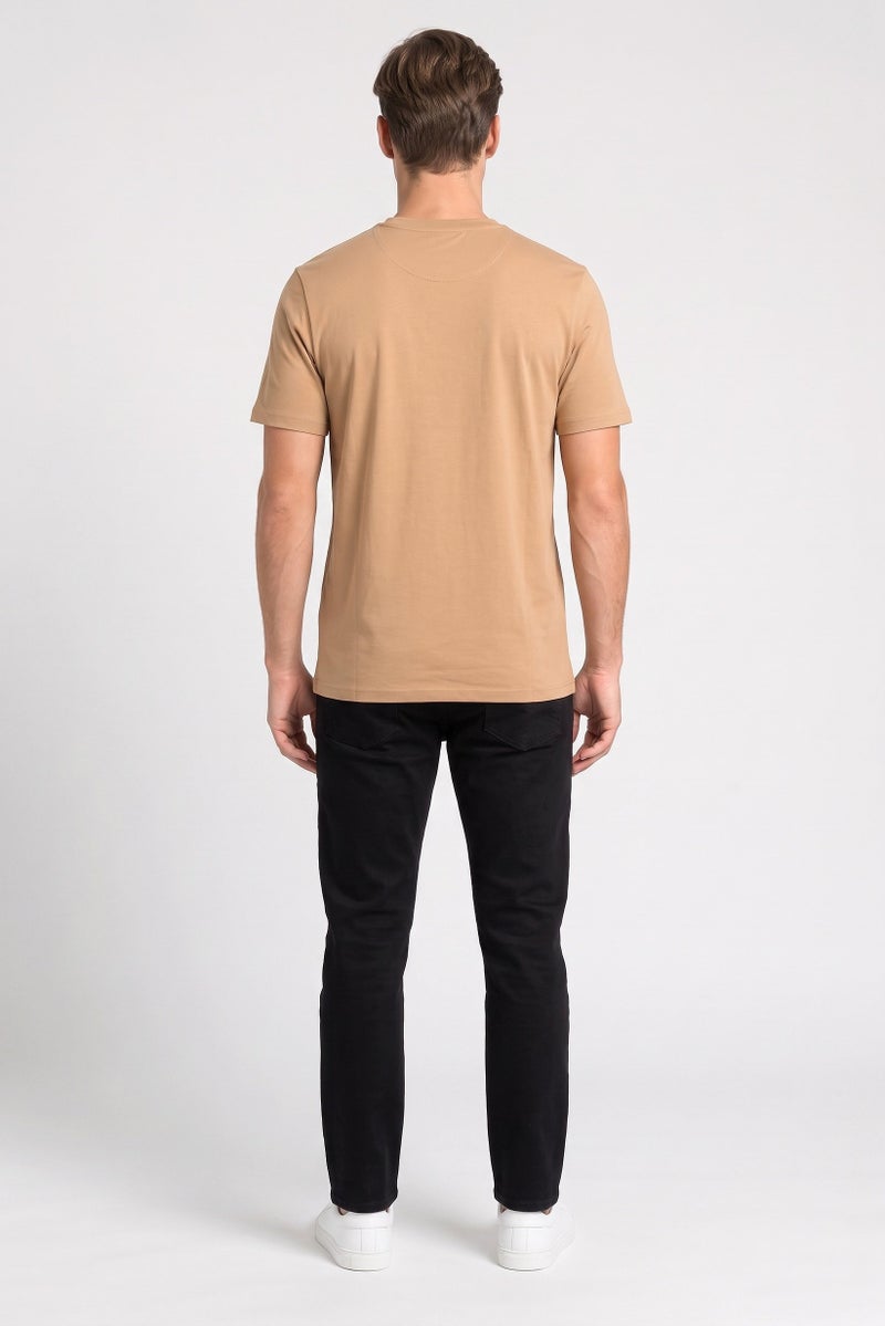 Lyle & Scott Men Crew Neck Short Sleeve Embroidered Logo T-Shirt, Tan - Image 4
