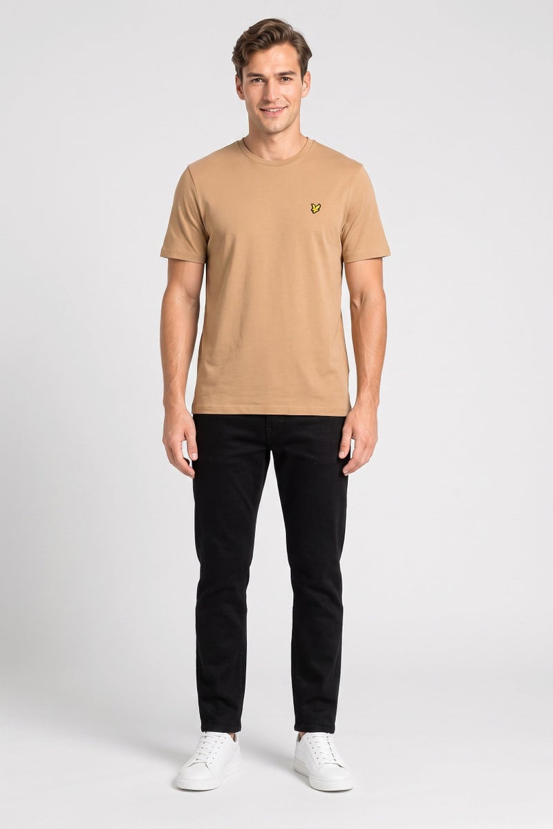Lyle & Scott Men Crew Neck Short Sleeve Embroidered Logo T-Shirt, Tan - Image 2