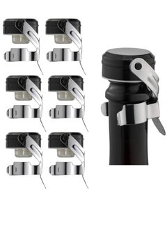 Champagne Wine Bottle Stoppers Stainless Steel with Food Grade Silicone, Leak Proof Keep Fresh Reusable Saver, Cork Suitable for Wine, Champagne, Cava, Prosecco and Sparkling 6 Pack Silver