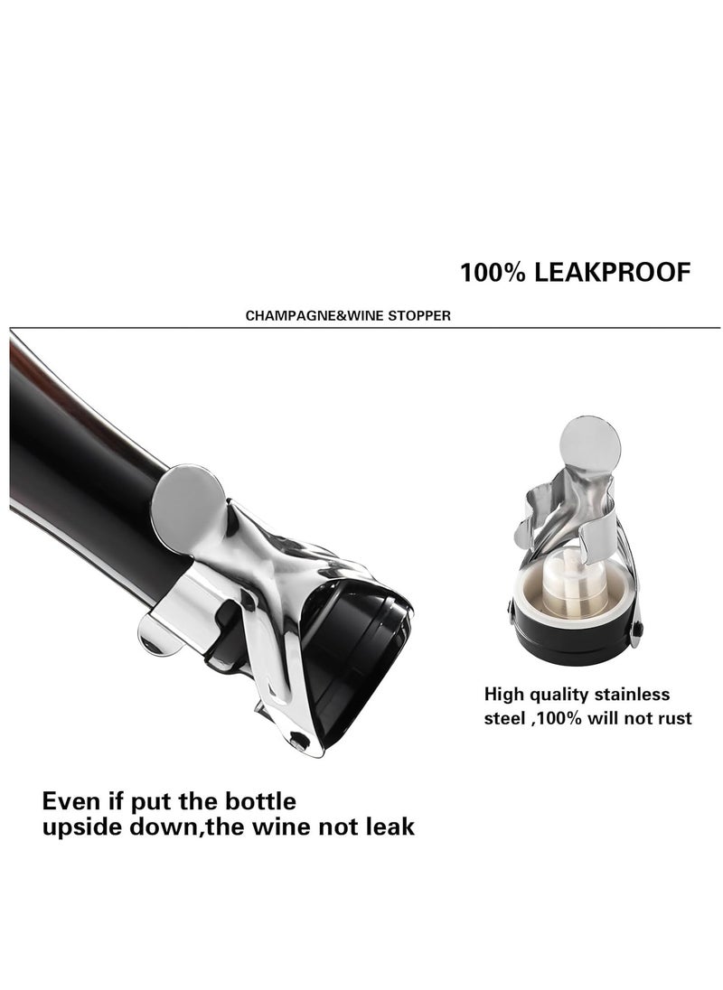 KASTWAVE - Champagne Wine Bottle Stoppers Stainless Steel with Food Grade Silicone, Leak Proof Keep Fresh Reusable Saver, Cork Suitable for Wine, Champagne, Cava, Prosecco and Sparkling 6 Pack Silver - Image 1