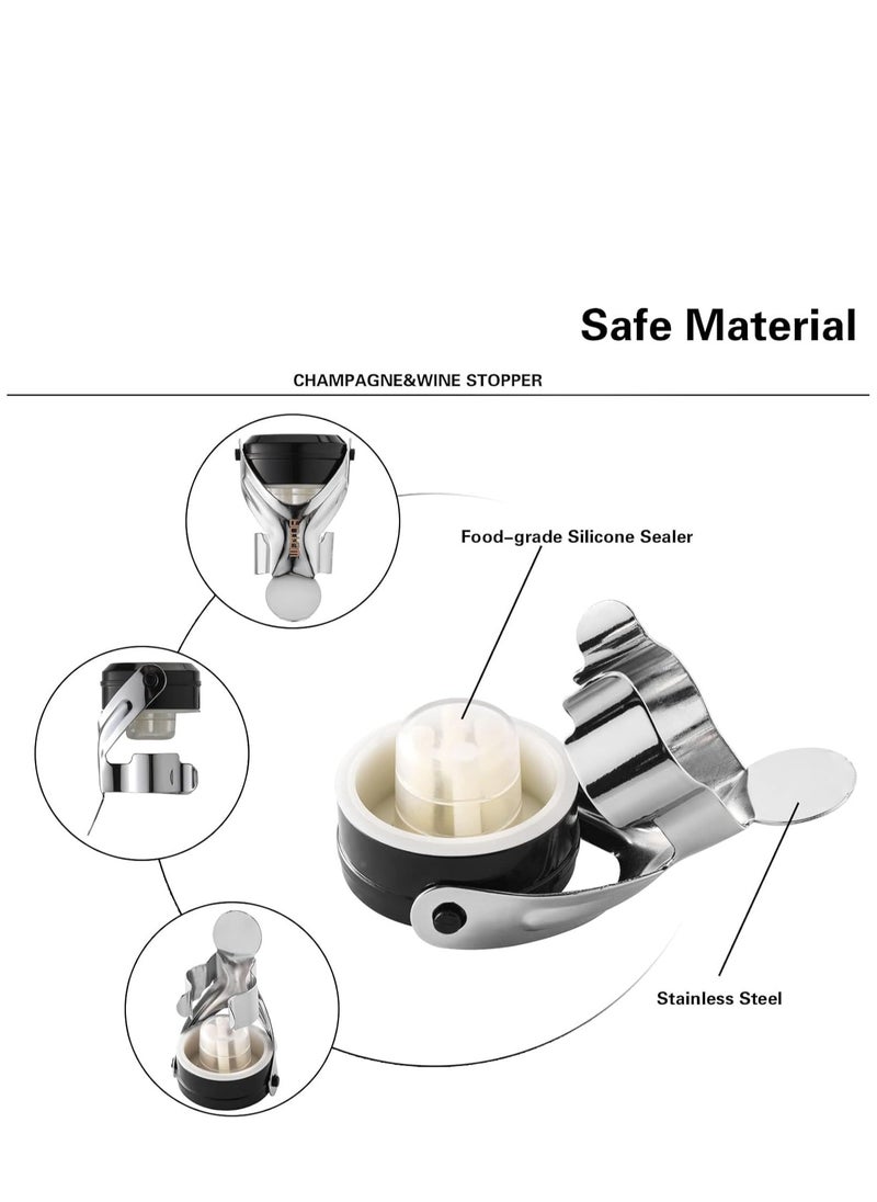 KASTWAVE - Champagne Wine Bottle Stoppers Stainless Steel with Food Grade Silicone, Leak Proof Keep Fresh Reusable Saver, Cork Suitable for Wine, Champagne, Cava, Prosecco and Sparkling 6 Pack Silver - Image 1