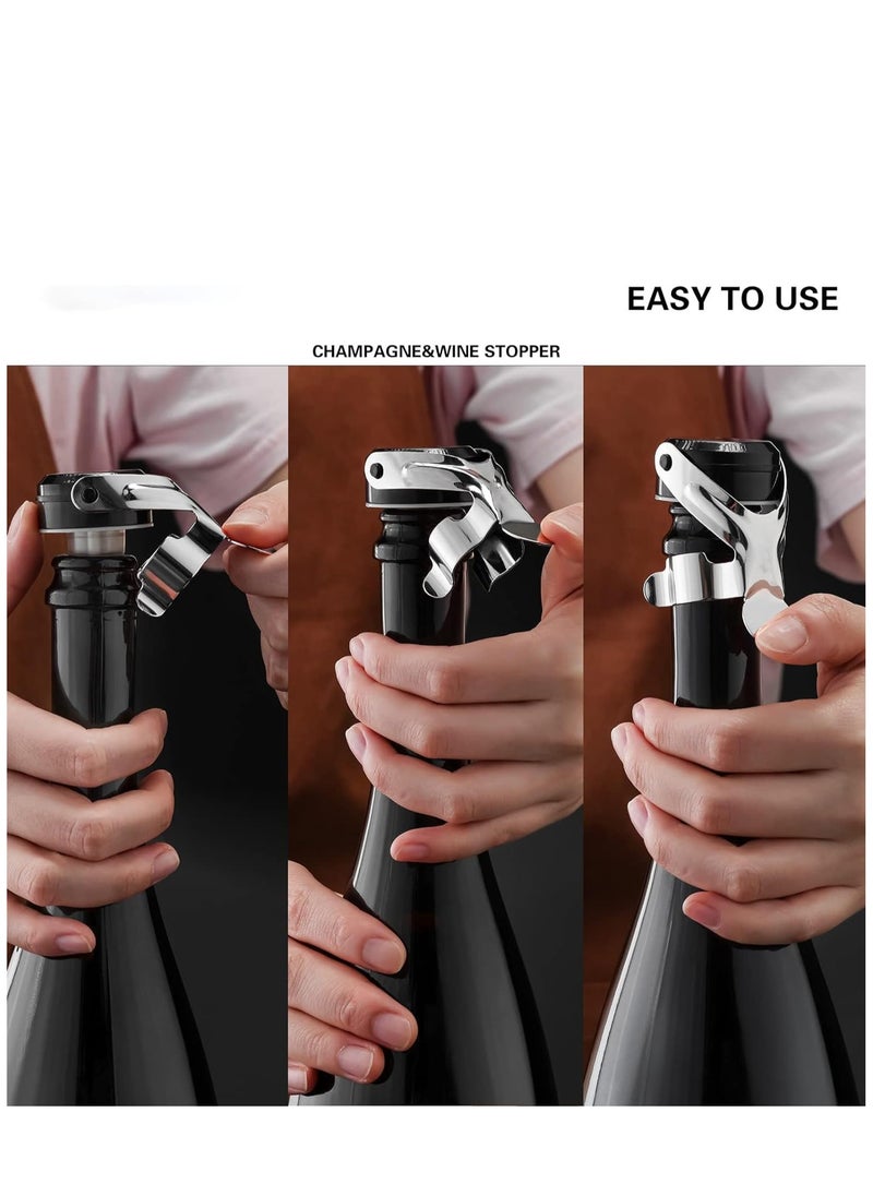 KASTWAVE - Champagne Wine Bottle Stoppers Stainless Steel with Food Grade Silicone, Leak Proof Keep Fresh Reusable Saver, Cork Suitable for Wine, Champagne, Cava, Prosecco and Sparkling 6 Pack Silver - Image 1