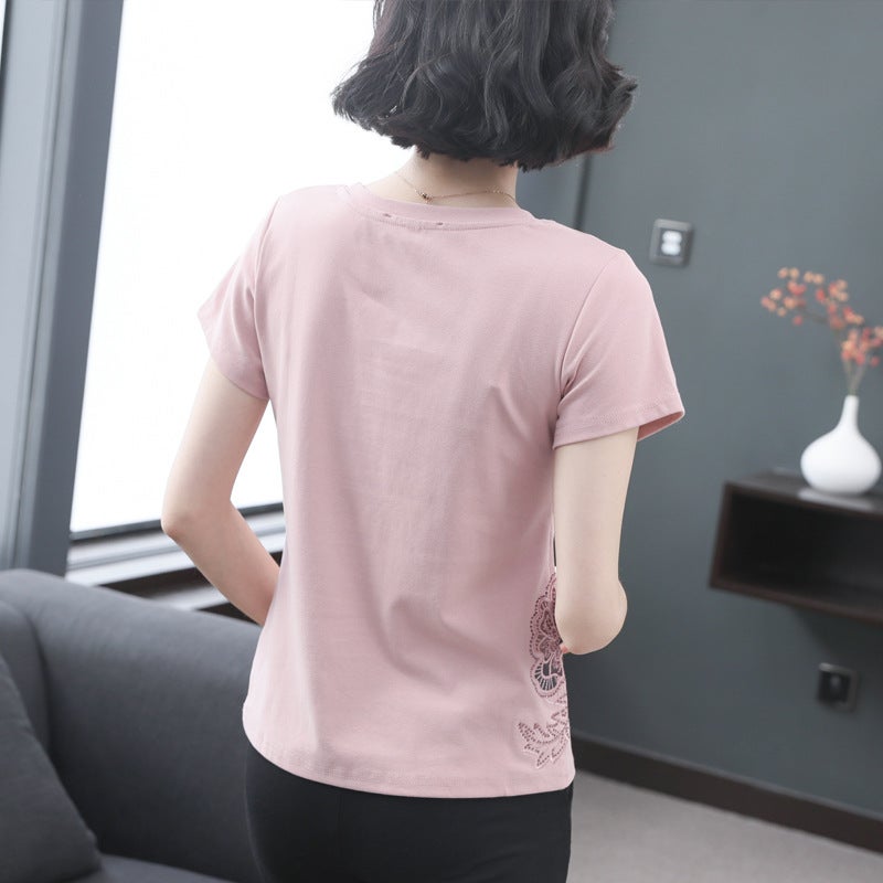 T-shirt Women's Short-sleeved Loose Cotton Base T-shirt 2022 New Korean Style Large Size Top T-shirt Summer Half-sleeved T-shirt - Image 5