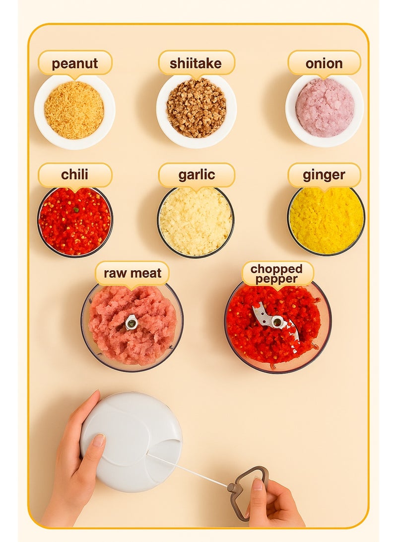 محضّر طعام يدوي سعة 900 مل – قطّاعة خضروات يدوية بسحب اليد مع شفرات من الفولاذ المقاوم للصدأ ووعاء شفاف - Image 3