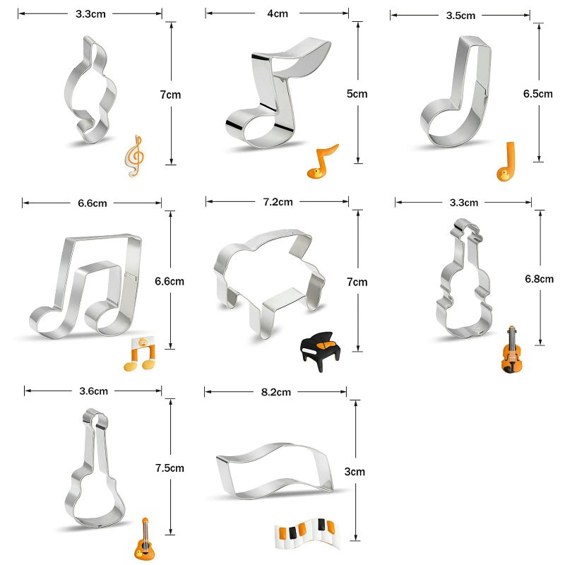 azflyife Music Note Cookie Cutter Shapes Set - 8 Pieces Stainless Steel Metal G Clef  Eighth Note  a Quarter Note  Piano  Violin  Guitar  Piano Keyboard Musical Instruments Biscuit Fondant Cookie Cutters Molds - Image 2