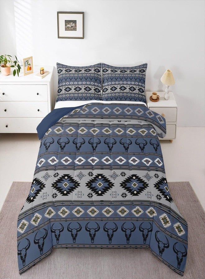 Feelyou Kids Western Bull Skull Bedding Set Queen Size, Southwestern Aztec Comforter Set Men Women Boho Tribal Comforter Ethnic Bohemian Rustic Country Teens Duvet Set with 2 Pillow Case - Image 4