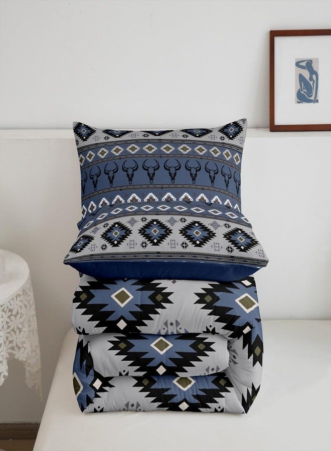 Feelyou Kids Western Bull Skull Bedding Set Queen Size, Southwestern Aztec Comforter Set Men Women Boho Tribal Comforter Ethnic Bohemian Rustic Country Teens Duvet Set with 2 Pillow Case - Image 3