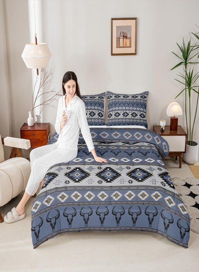 Feelyou Kids Western Bull Skull Bedding Set Queen Size, Southwestern Aztec Comforter Set Men Women Boho Tribal Comforter Ethnic Bohemian Rustic Country Teens Duvet Set with 2 Pillow Case - Image 5
