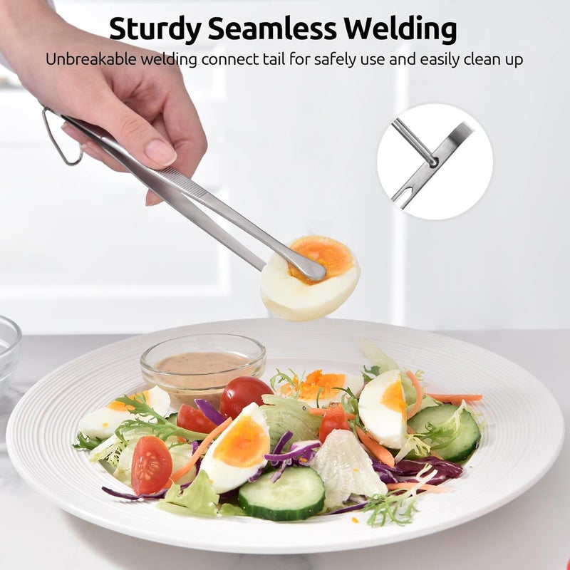 U-Taste 18/8 Stainless Steel Cooking Tweezer: 20.4cm Flexible Food Grade Metal Kitchen Tong, Seamless-Welding Sturdy for Grilling, Frying, Plating, Serving, Turning, Roasting (2Pack, Siver) - Image 5