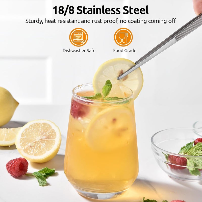 U-Taste 18/8 Stainless Steel Cooking Tweezer: 20.4cm Flexible Food Grade Metal Kitchen Tong, Seamless-Welding Sturdy for Grilling, Frying, Plating, Serving, Turning, Roasting (2Pack, Siver) - Image 3